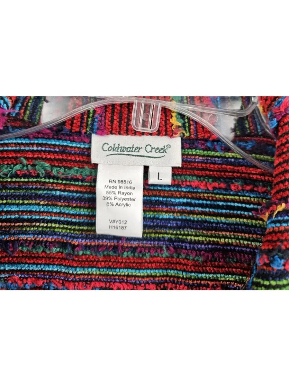 Coldwater Creek Jacket Large Striped Raw Fringe Long Sleeve
